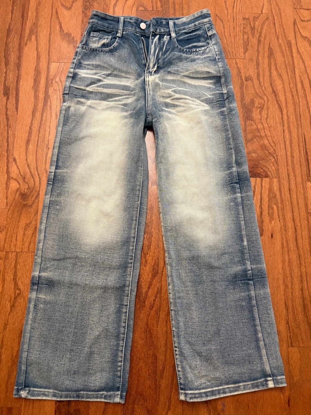 Kids Wide-Leg Washed Light Blue Jeans